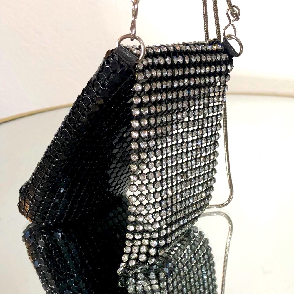 Vintage Black Disco Flapper Rhinestone Flap bag purse 💃 Sale